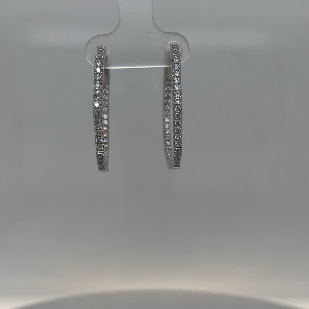 Silver Pave Hoop Earrings - Sparkling Crystal Accent